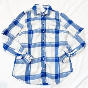 J. Crew Boy Fit White and Blue Flannel Button Down Size X-Small